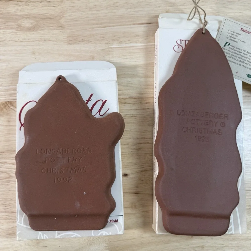 Lot (2) 90's Vintage Longaberger Pottery Santa Cookie Molds Father Christmas‎